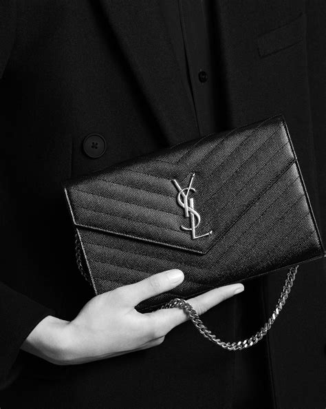 ysl college chain wallet in black matelassé leather|SAINT LAURENT Grain De Poudre Matelasse .